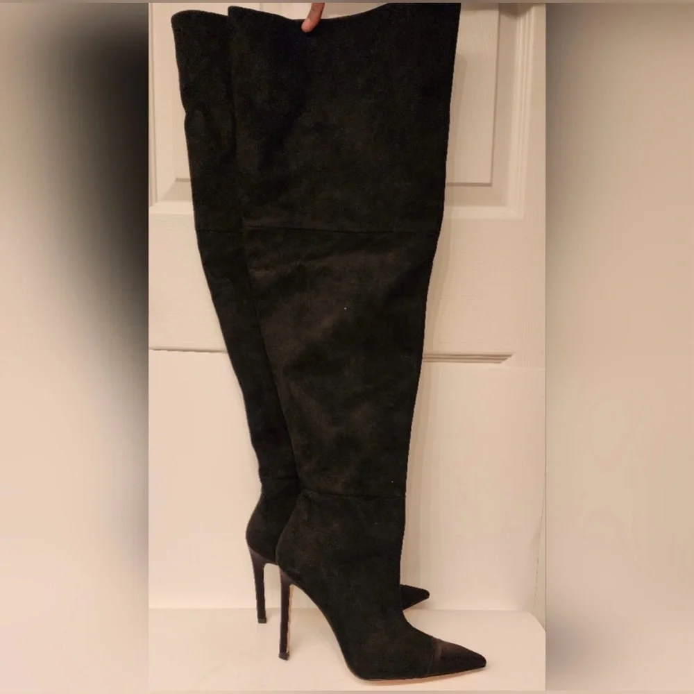 Good American Thigh High Slouch Faux Suede Women’s Black Boots Size 5.5